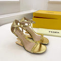 Fendi 8X8306 First Fendace Leather high-heeled Sandals gold - 35 - View 1