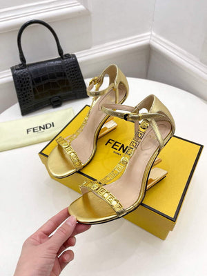 Fendi 8X8306 First Fendace Leather high-heeled Sandals gold - 35 - View 3