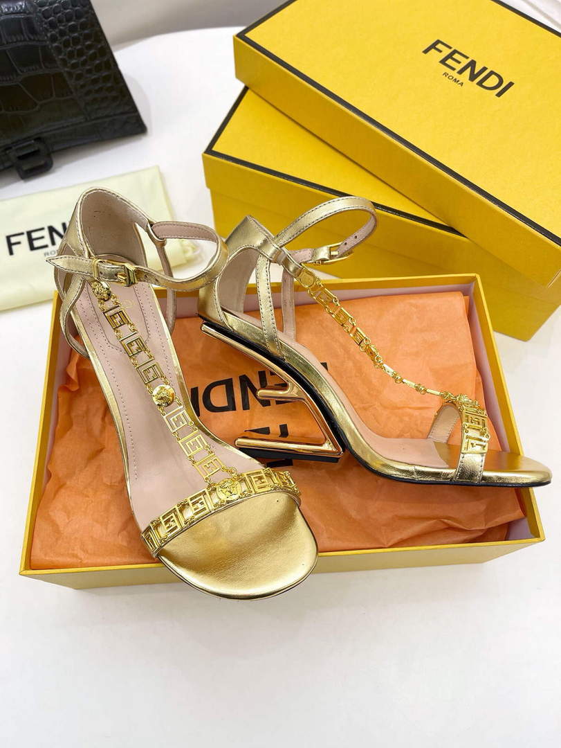 Fendi 8X8306 First Fendace Leather high-heeled Sandals gold - 35 - View 4
