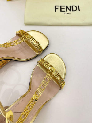 Fendi 8X8306 First Fendace Leather high-heeled Sandals gold - 35 - View 6