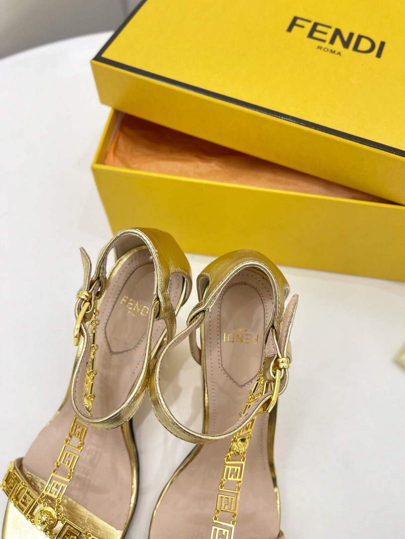 Fendi 8X8306 First Fendace Leather high-heeled Sandals gold - 35 - View 7