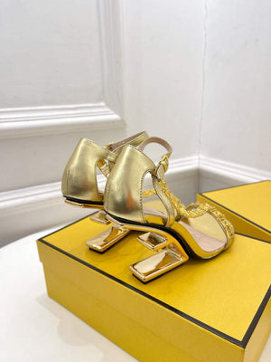 Fendi 8X8306 First Fendace Leather high-heeled Sandals gold - 35 - View 8