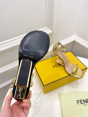 Fendi 8X8306 First Fendace Leather high-heeled Sandals gold - 35 - View 9