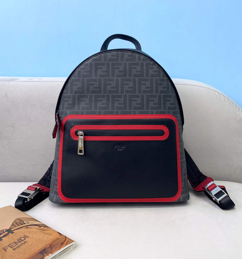 Fendi Backpack Large 2380 FF Black with Red - Default Title - View 1