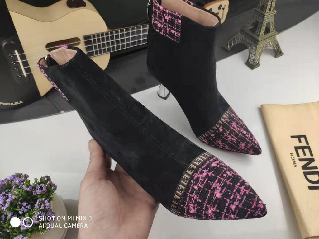 Fendi Boots Designger Fendi Short Shoes Women 81902 Black and Plum - luxibagsmall