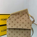 Fendi FIRST Medium Bag Beige flannel bag with embroidery  8BP127 - Default Title - View 1