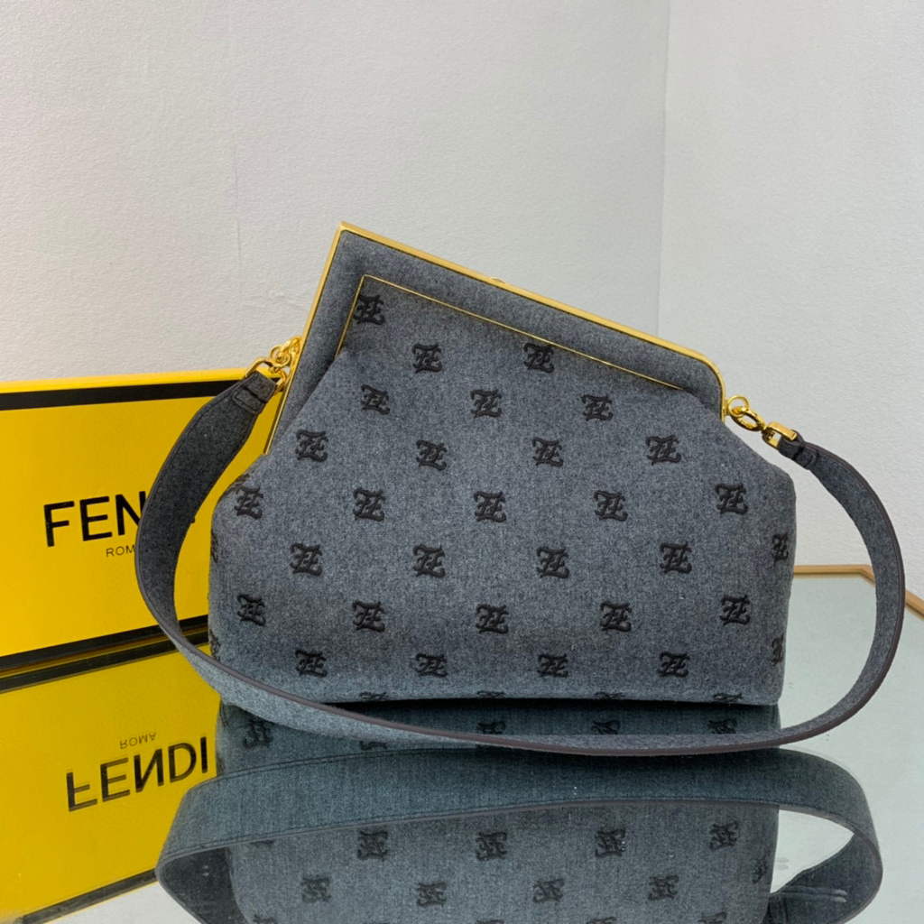 Fendi FIRST Medium Bag Blue flannel bag with embroidery 8BP127