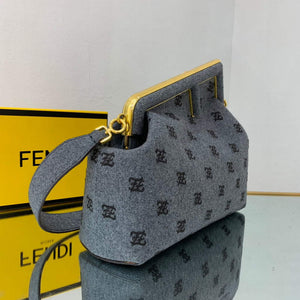 Fendi FIRST Medium Bag Blue flannel bag with embroidery 8BP127 - Default Title - View 3
