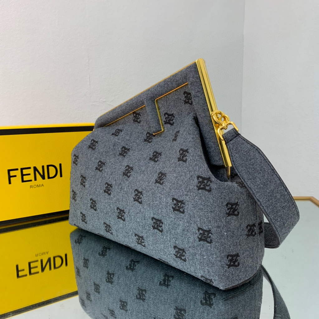 Fendi FIRST Medium Bag Blue flannel bag with embroidery 8BP127