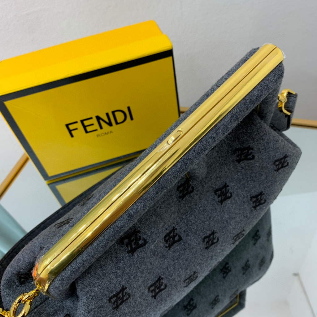 Fendi FIRST Medium Bag Blue flannel bag with embroidery 8BP127