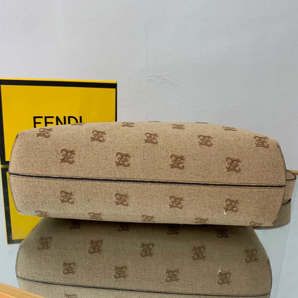 Fendi FIRST Medium Bag Beige flannel bag with embroidery  8BP127