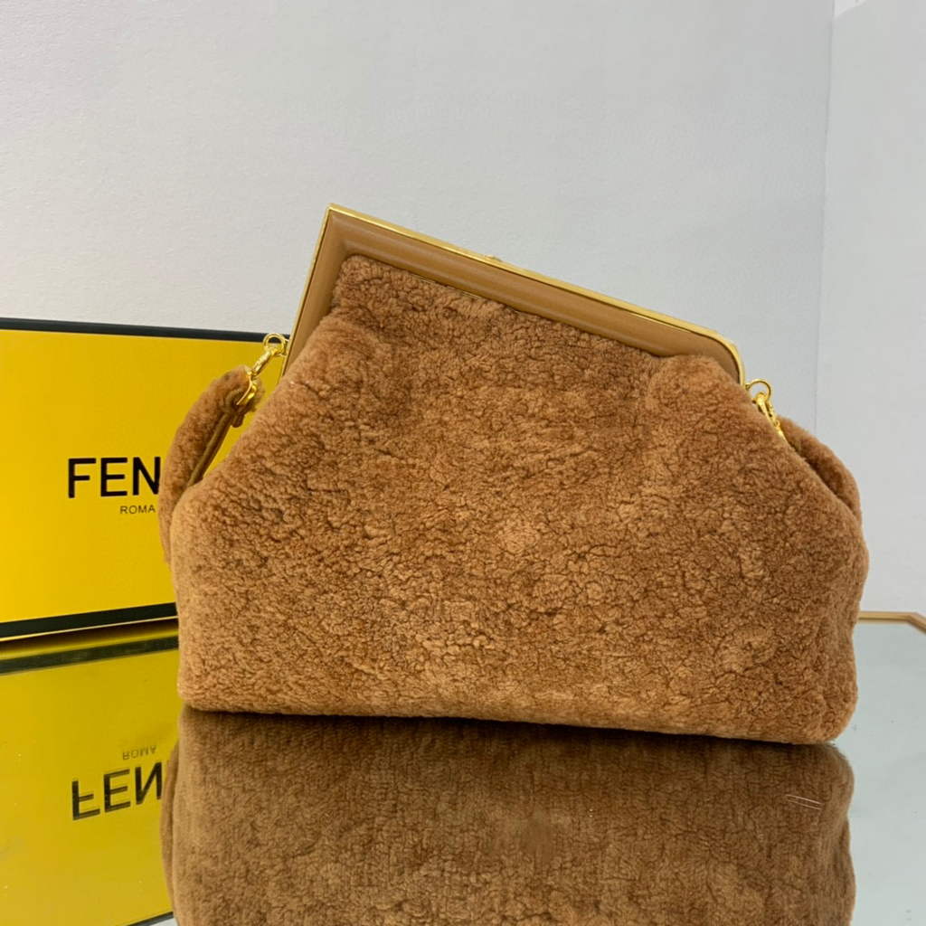 Fendi First Medium Sheepskin Bag 8BP127 Brown