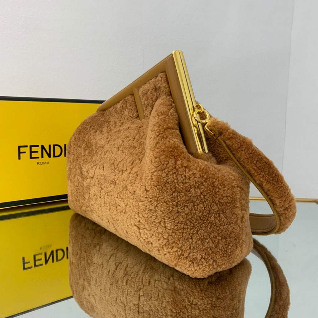Fendi First Medium Sheepskin Bag 8BP127 Brown