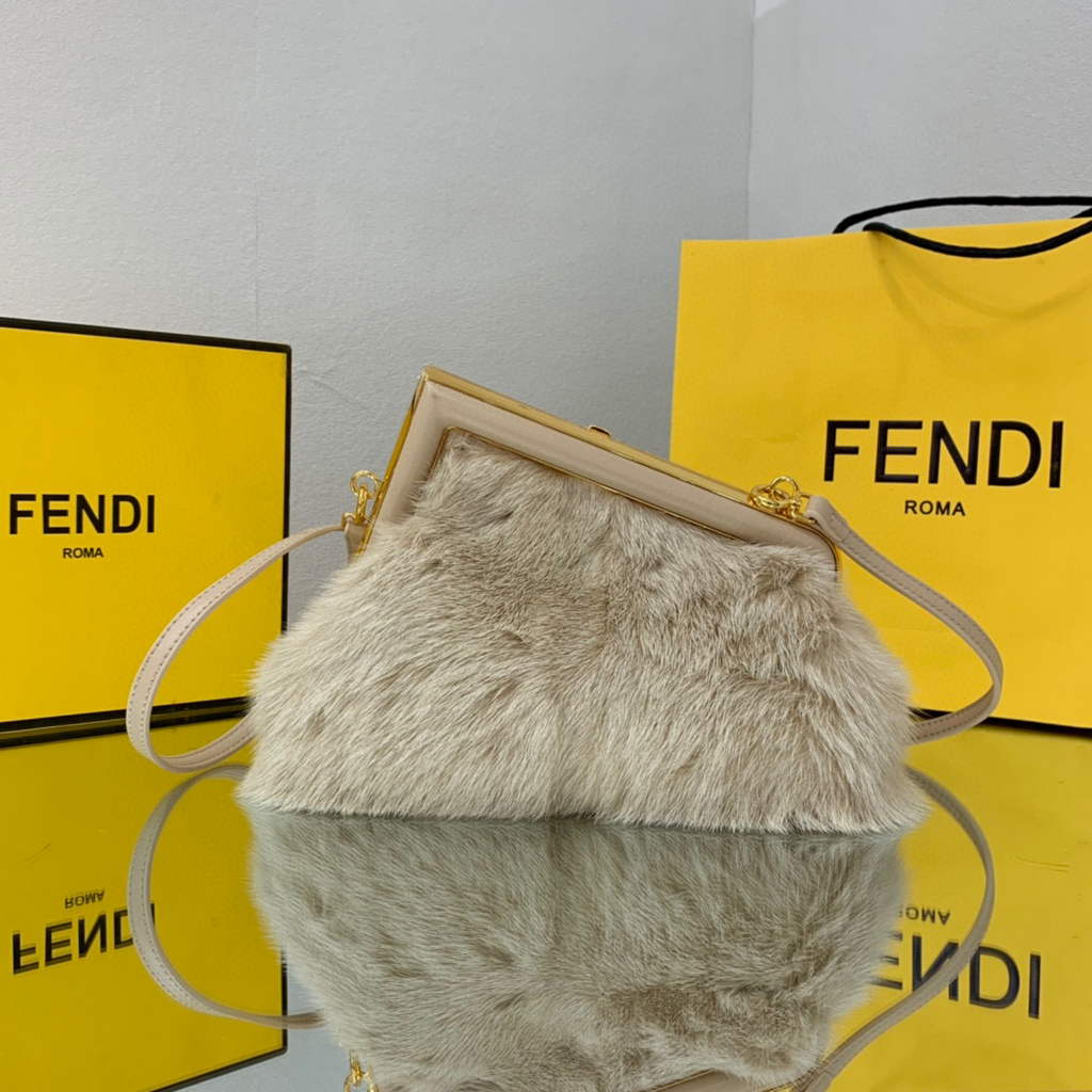 Fendi FIRST Small Bag Fox fur Bag 8BP129 Apricot