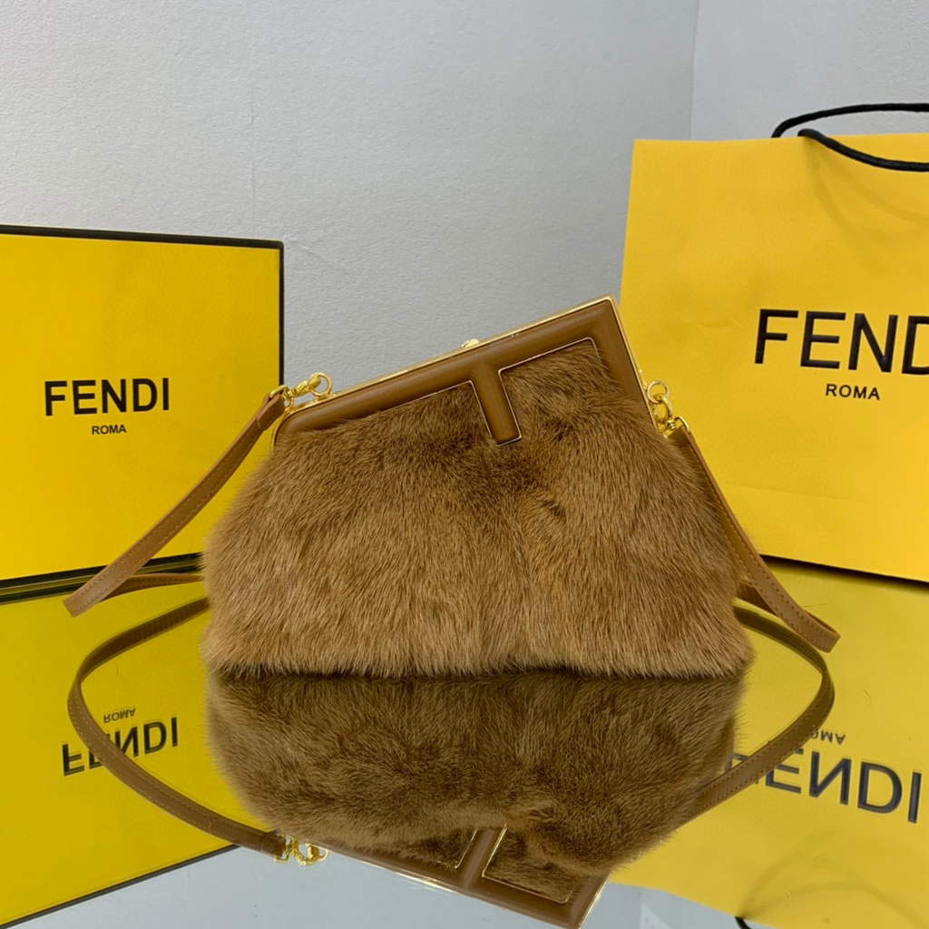 Fendi FIRST Small Bag  Fox fur Bag 8BP129 Brown