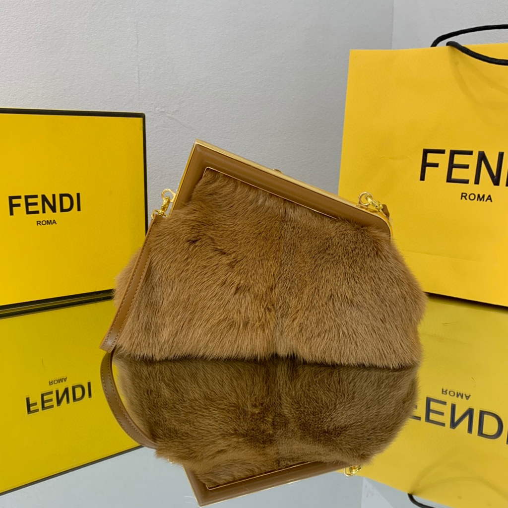 Fendi FIRST Small Bag  Fox fur Bag 8BP129 Brown