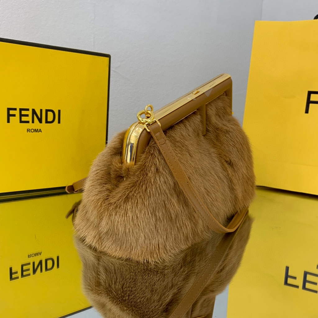 Fendi FIRST Small Bag  Fox fur Bag 8BP129 Brown