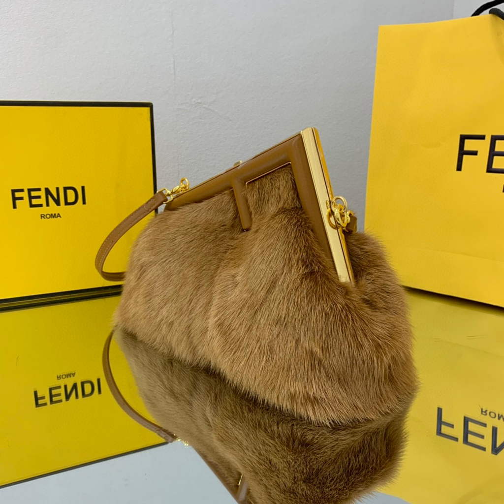 Fendi FIRST Small Bag  Fox fur Bag 8BP129 Brown