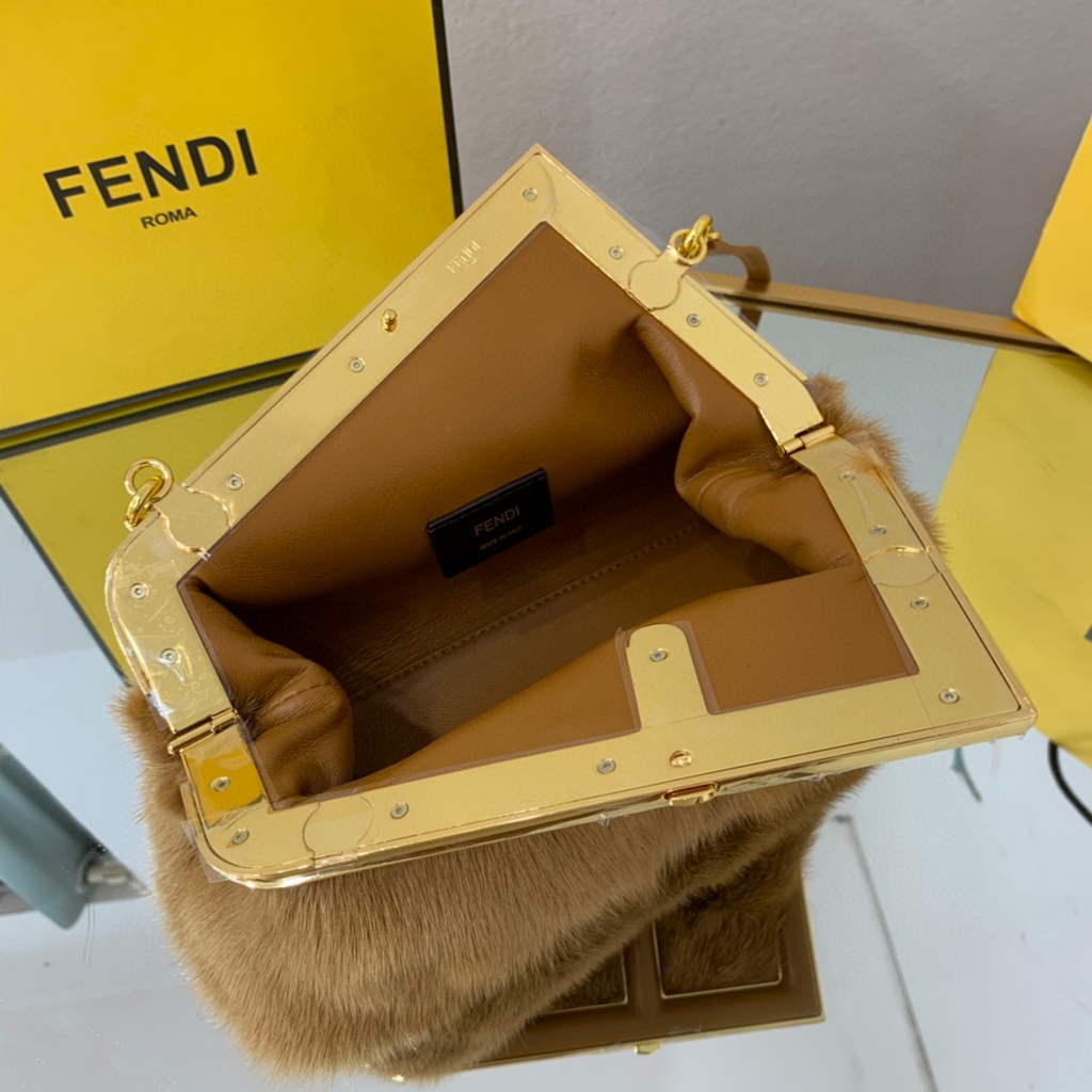 Fendi FIRST Small Bag  Fox fur Bag 8BP129 Brown