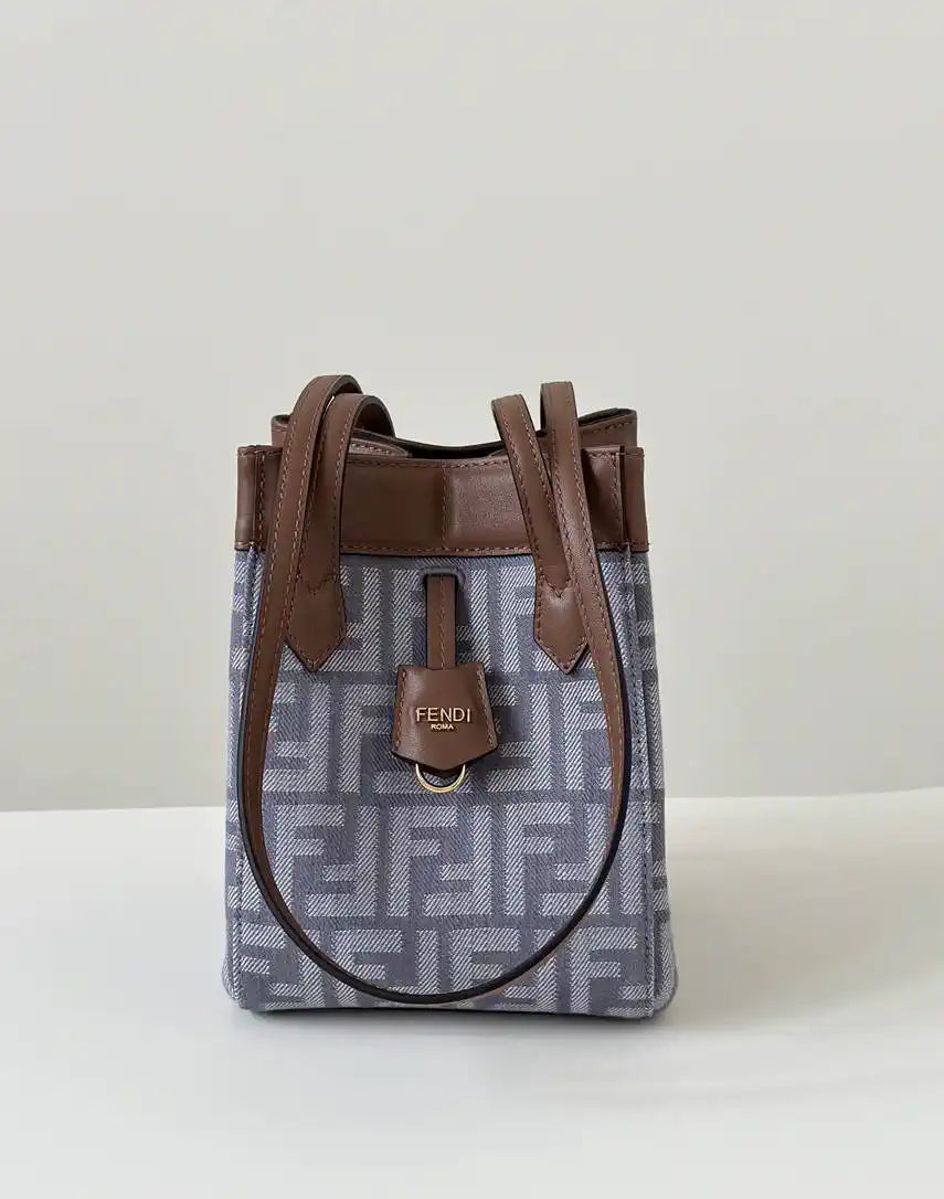 Fendi Mini Origami 8BS083 Blue denim-effect FF jacquard transformable mini-bag 8626CS