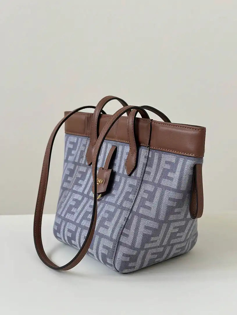 Fendi Mini Origami 8BS083 Blue denim-effect FF jacquard transformable mini-bag 8626CS