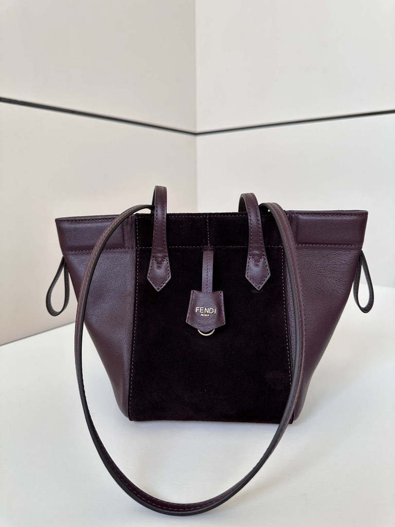 Fendi Mini Origami 8BS083 Wine Red and Black leather mini bag that can be transformed 8626As