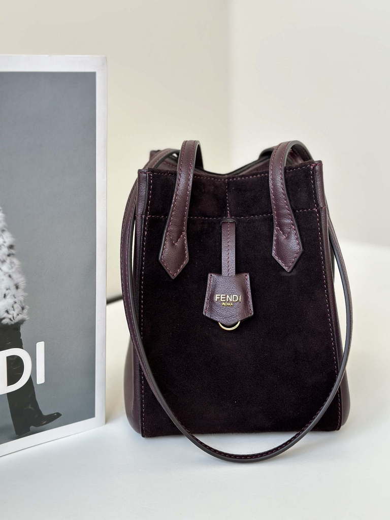 Fendi Mini Origami 8BS083 Wine Red and Black leather mini bag that can be transformed 8626As