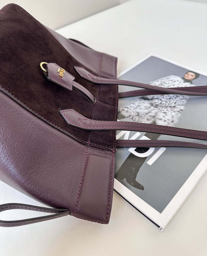 Fendi Mini Origami 8BS083 Wine Red and Black leather mini bag that can be transformed 8626As