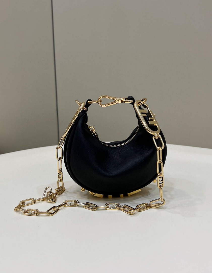 Fendi Nano Fendigraphy Black  Leather Charm 7AS089 Black
