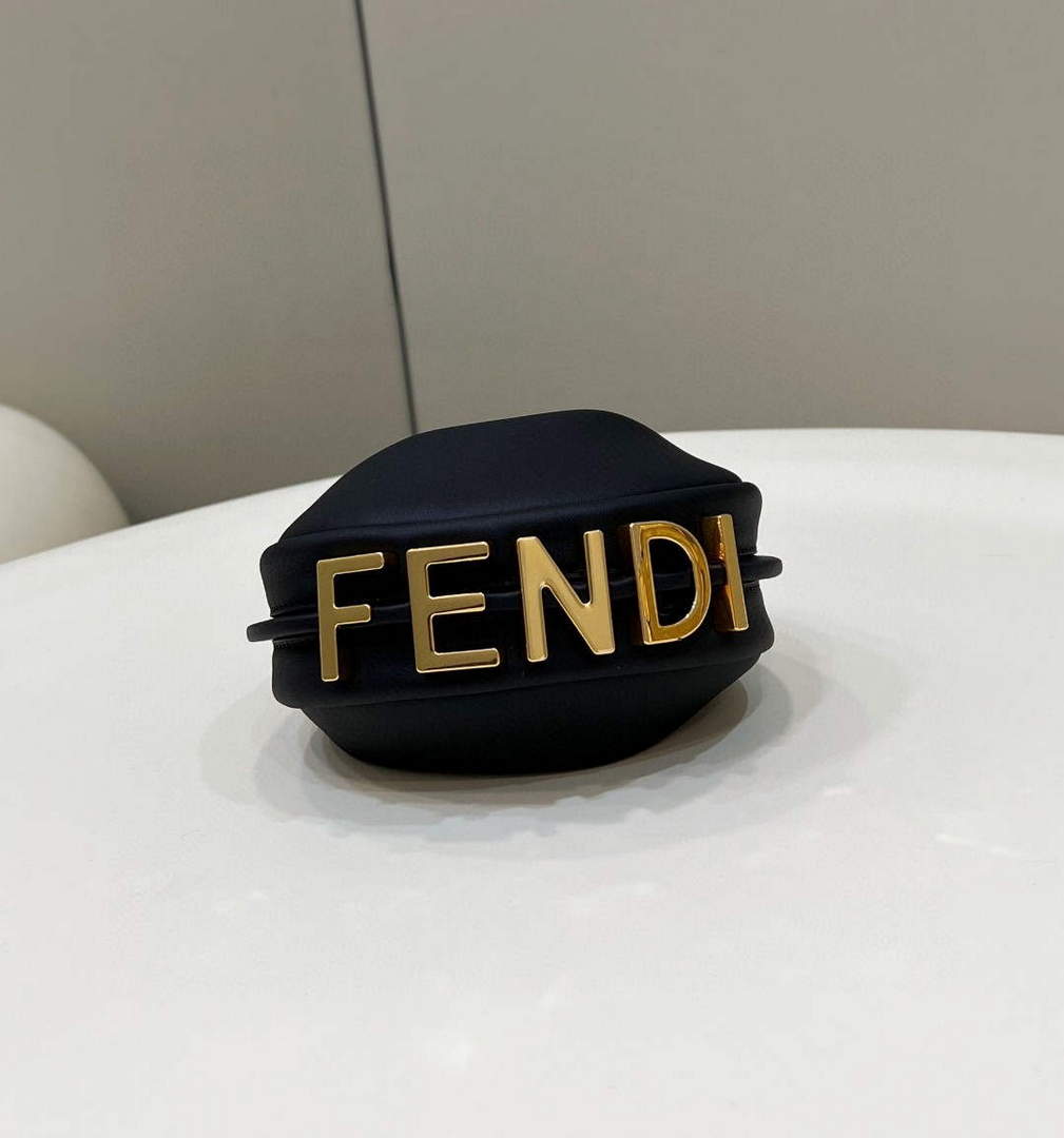 Fendi Nano Fendigraphy Black  Leather Charm 7AS089 Black