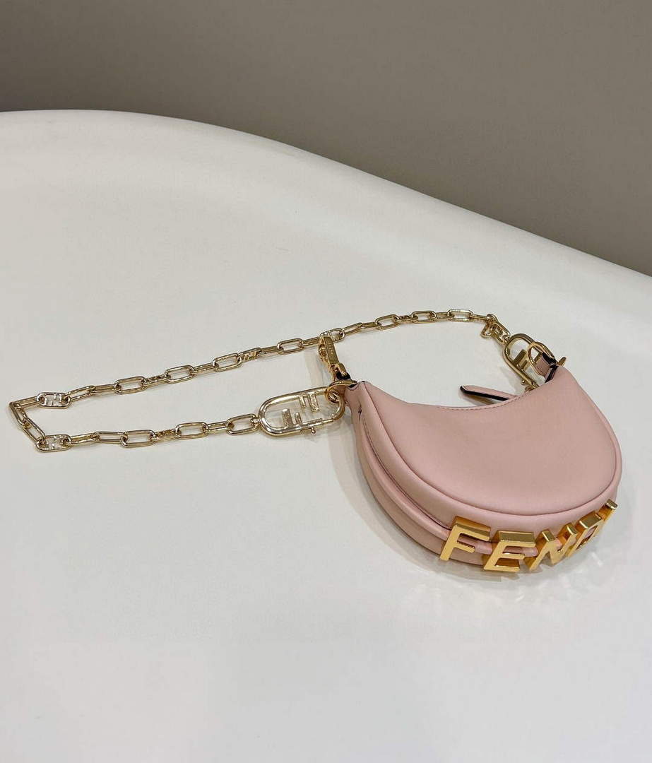 Fendi Nano Fendigraphy Black Leather Charm 7AS089 Pink