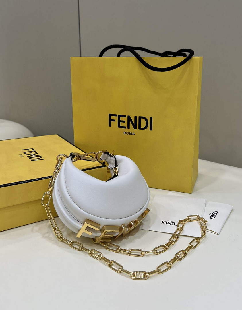 Fendi Nano Fendigraphy Black Leather Charm 7AS089 White - Default Title - View 1