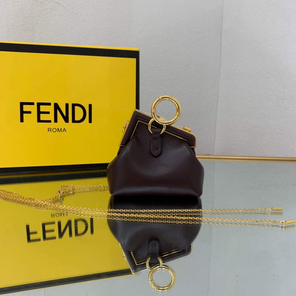 Fendi Nano First Charm Shoulder Bag 7AS051 Dark Brown