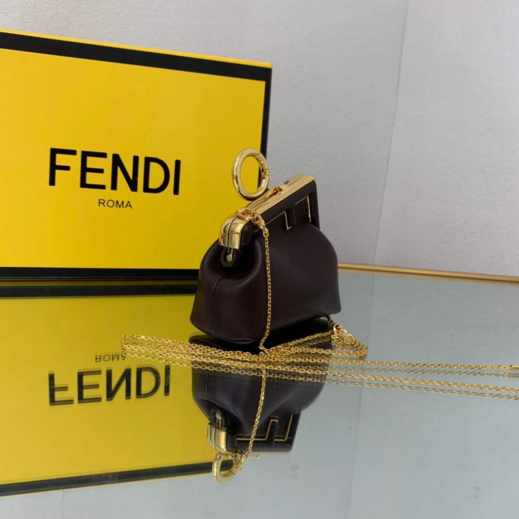 Fendi Nano First Charm Shoulder Bag 7AS051 Dark Brown