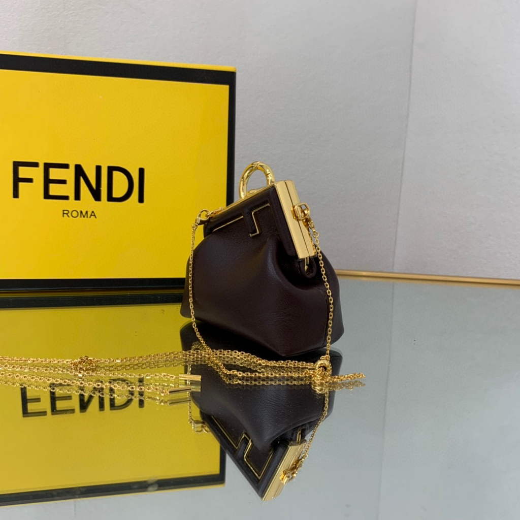 Fendi Nano First Charm Shoulder Bag 7AS051 Dark Brown