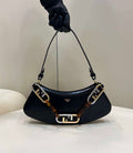 Fendi O'Lock Swing Camellia leather pouch 8BS068 Black