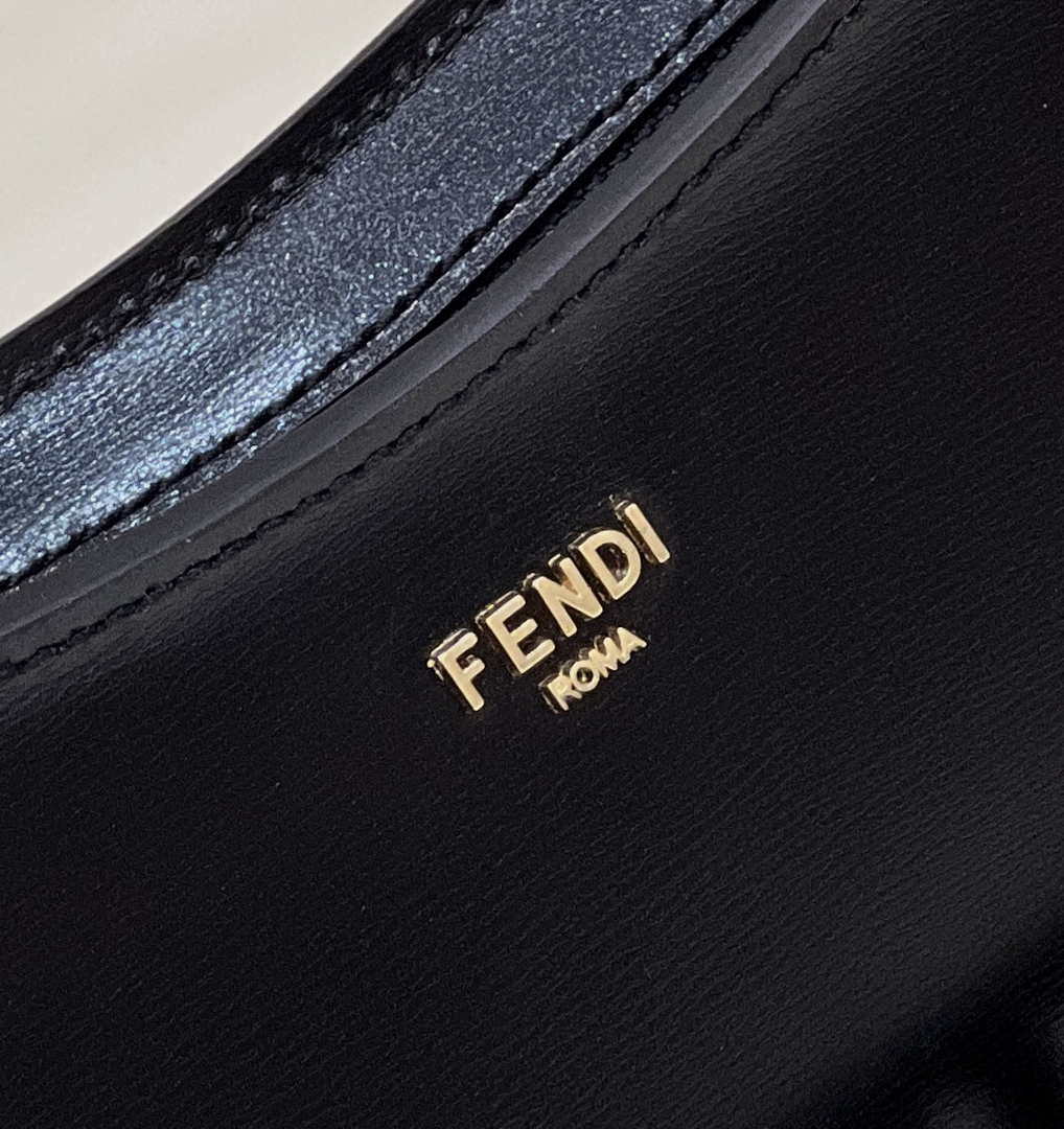 Fendi O'Lock Swing Camellia leather pouch 8BS068 Black