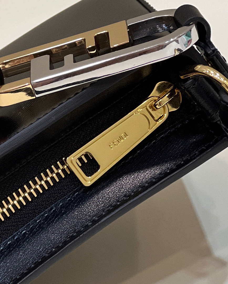 Fendi O'Lock Swing Camellia leather pouch 8BS068 Black