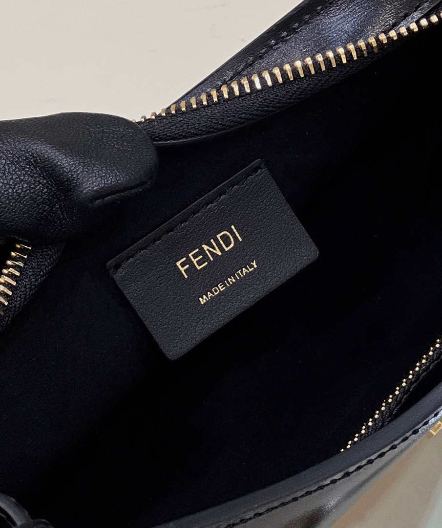 Fendi O'Lock Swing Camellia leather pouch 8BS068 Black