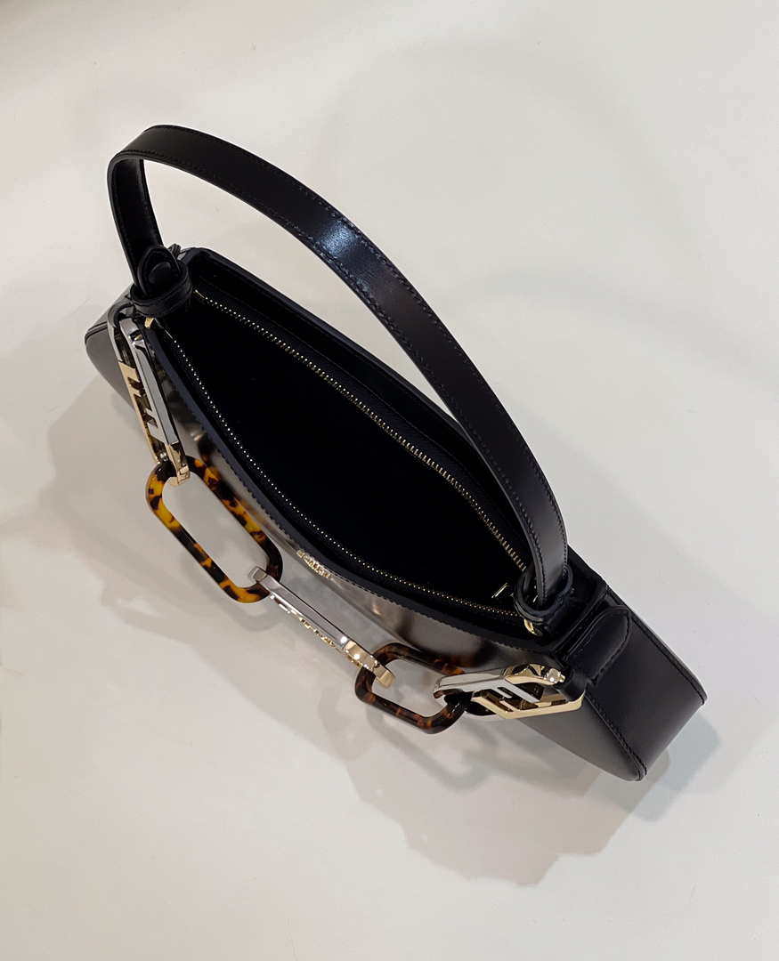 Fendi O'Lock Swing Camellia leather pouch 8BS068 Black