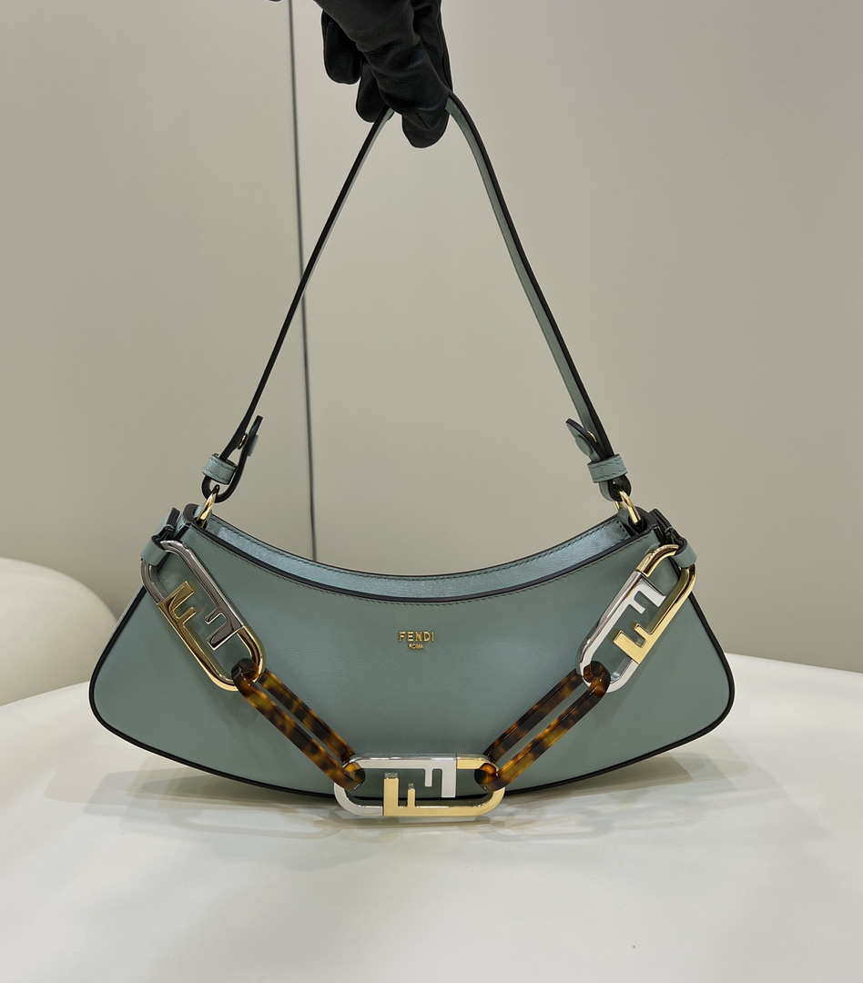 Fendi O'Lock Swing Camellia leather pouch 8BS068 Green