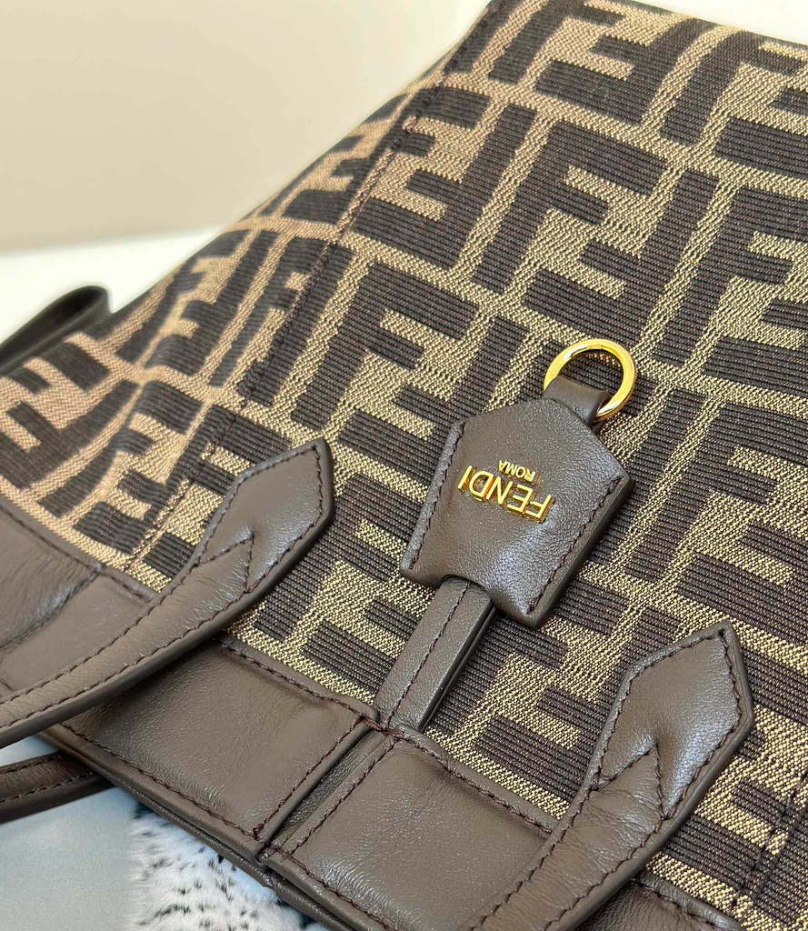 Fendi Origami 8BS083 Brown FF jacquard fabric mini bag that can be 8626S