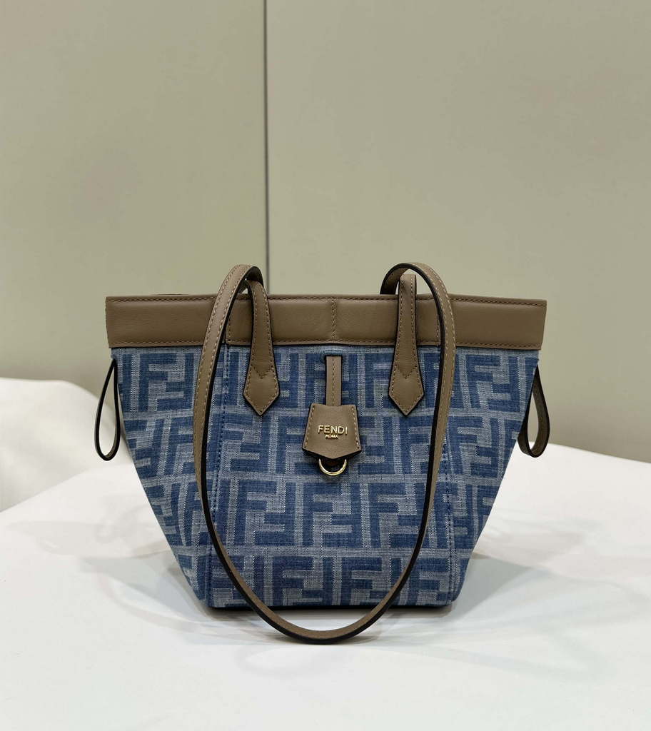 Fendi Origami 8BS083 Mini Transformable Denim Blue FF chenille mini-bag 8626S