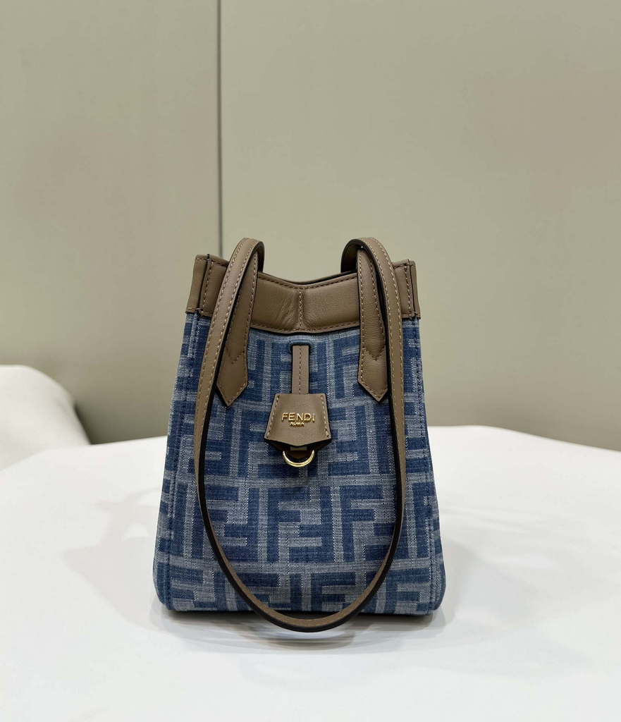 Fendi Origami 8BS083 Mini Transformable Denim Blue FF chenille mini-bag 8626S