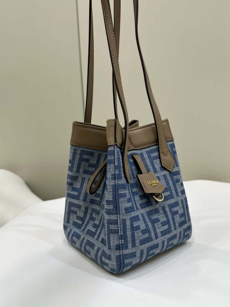 Fendi Origami 8BS083 Mini Transformable Denim Blue FF chenille mini-bag 8626S