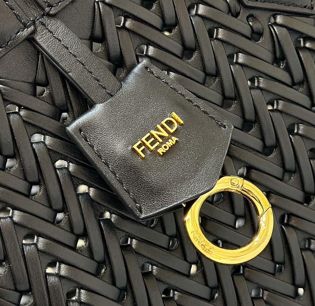 Fendi Origami Medium 8BH414 Black interlaced leather bag that can be transformed 8626 - Default Title - View 7