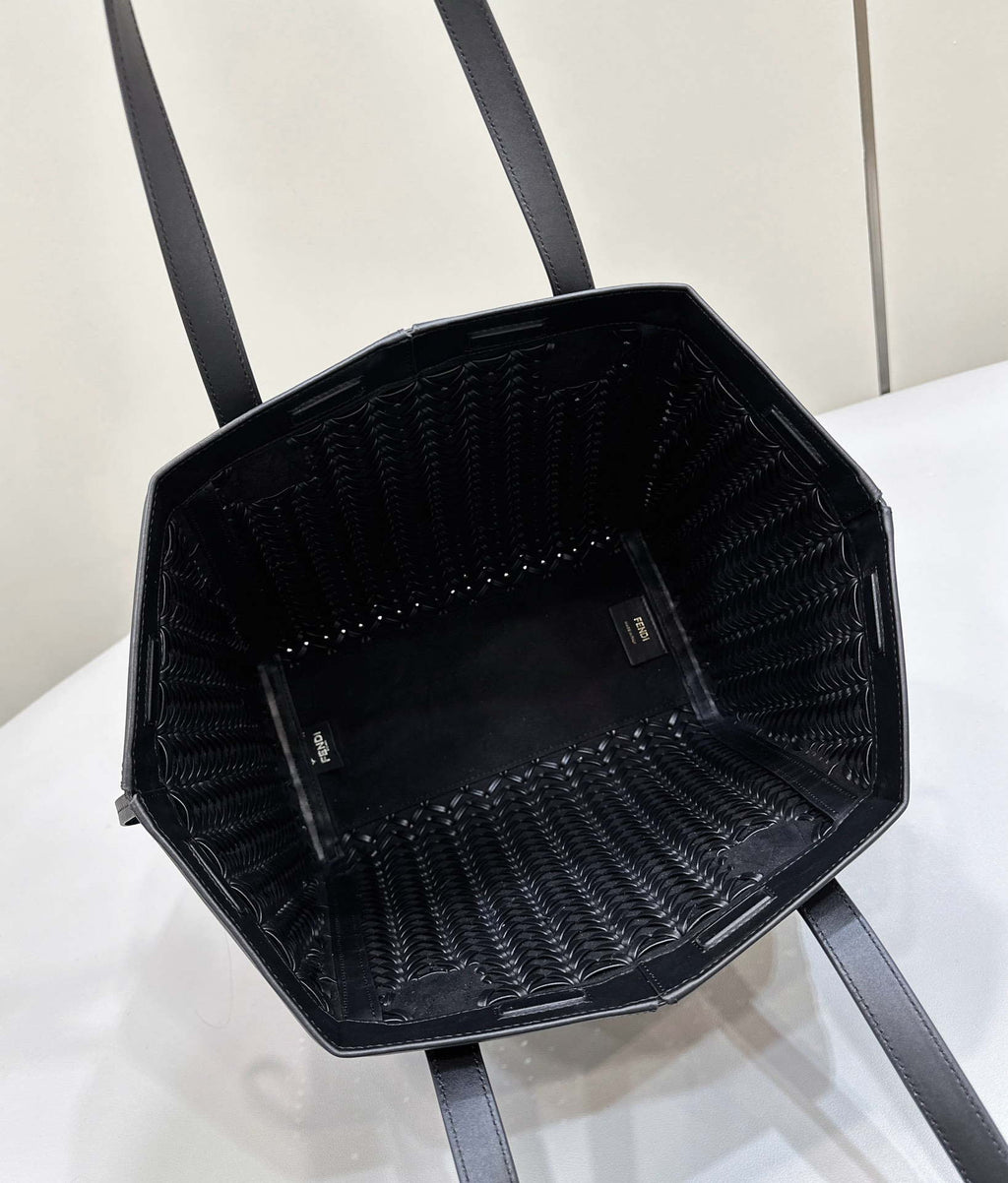Fendi Origami Medium 8BH414 Black interlaced leather bag that can be transformed 8626