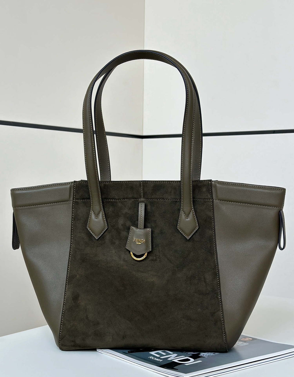 Fendi Origami Medium 8BH414 Dark Green leather bag that can be transformed 8626A