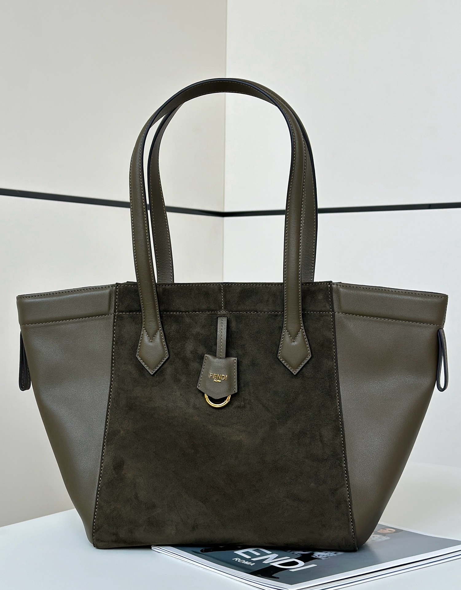Fendi Origami Medium 8BH414 Dark Green leather bag that can be transformed 8626A