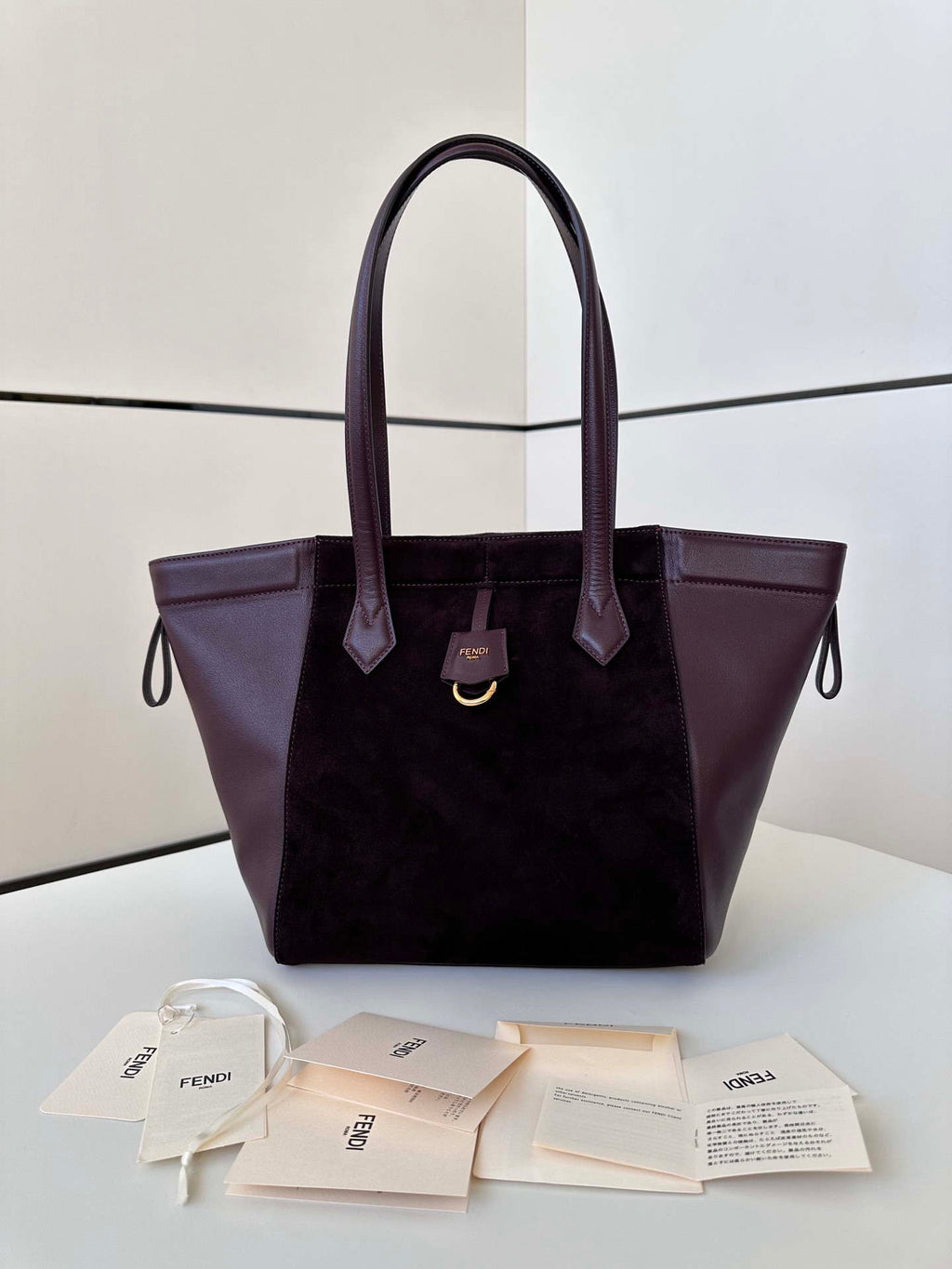 Fendi Origami Medium 8BH414 Dark purple suede and leather bag 8626A